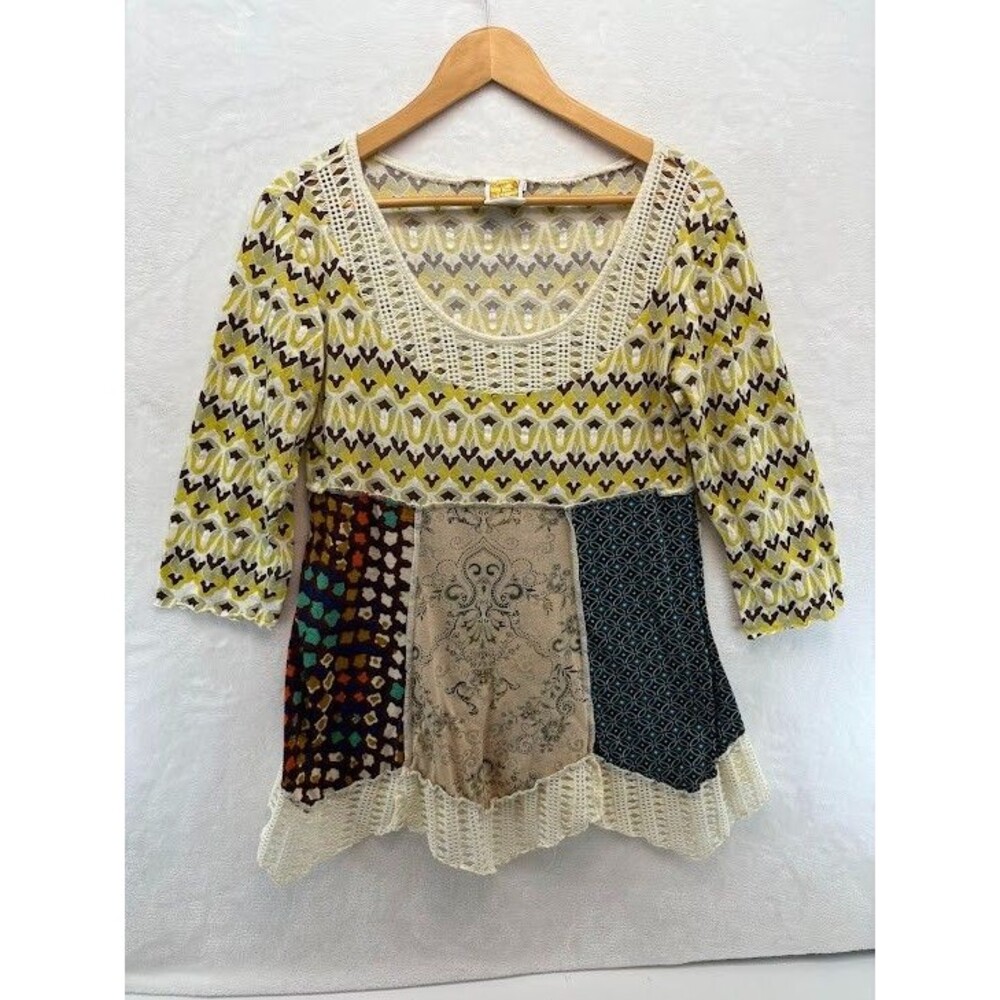 Hand Jive Wearable Art Tunic Top Patchwork Size Large Handmade USA Eclecti, Boho